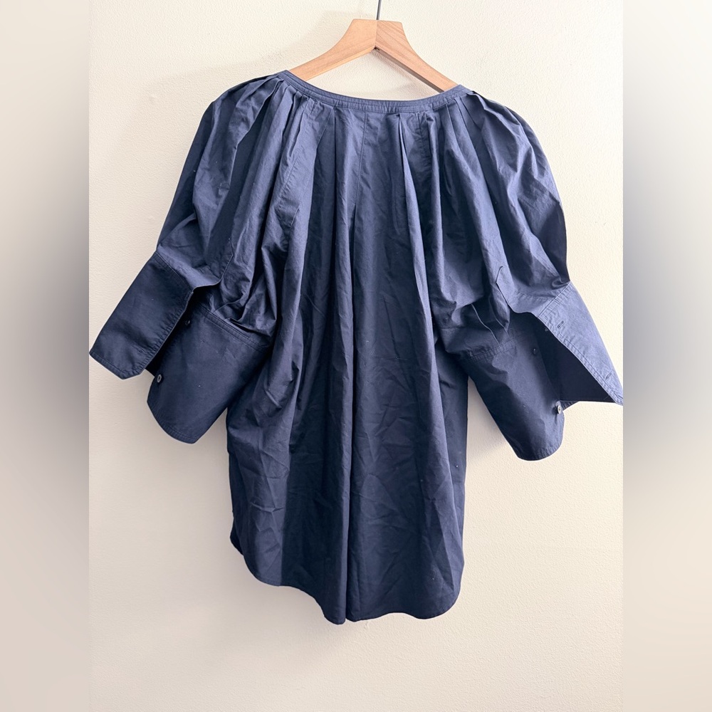 A.L.C. Chloe Blouse Top Navy Blue Cotton 1/2 Sleeve Button Down Sz 14 - Picture 5 of 9